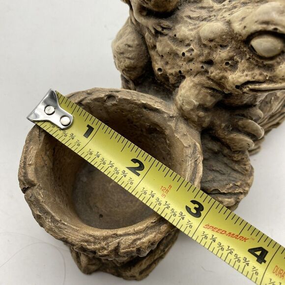 Vtg Pompadour Planter Frog w‎ Baby Figurine AF 77 Trinket Dish Faux Wood 4” - Picture 14 of 15